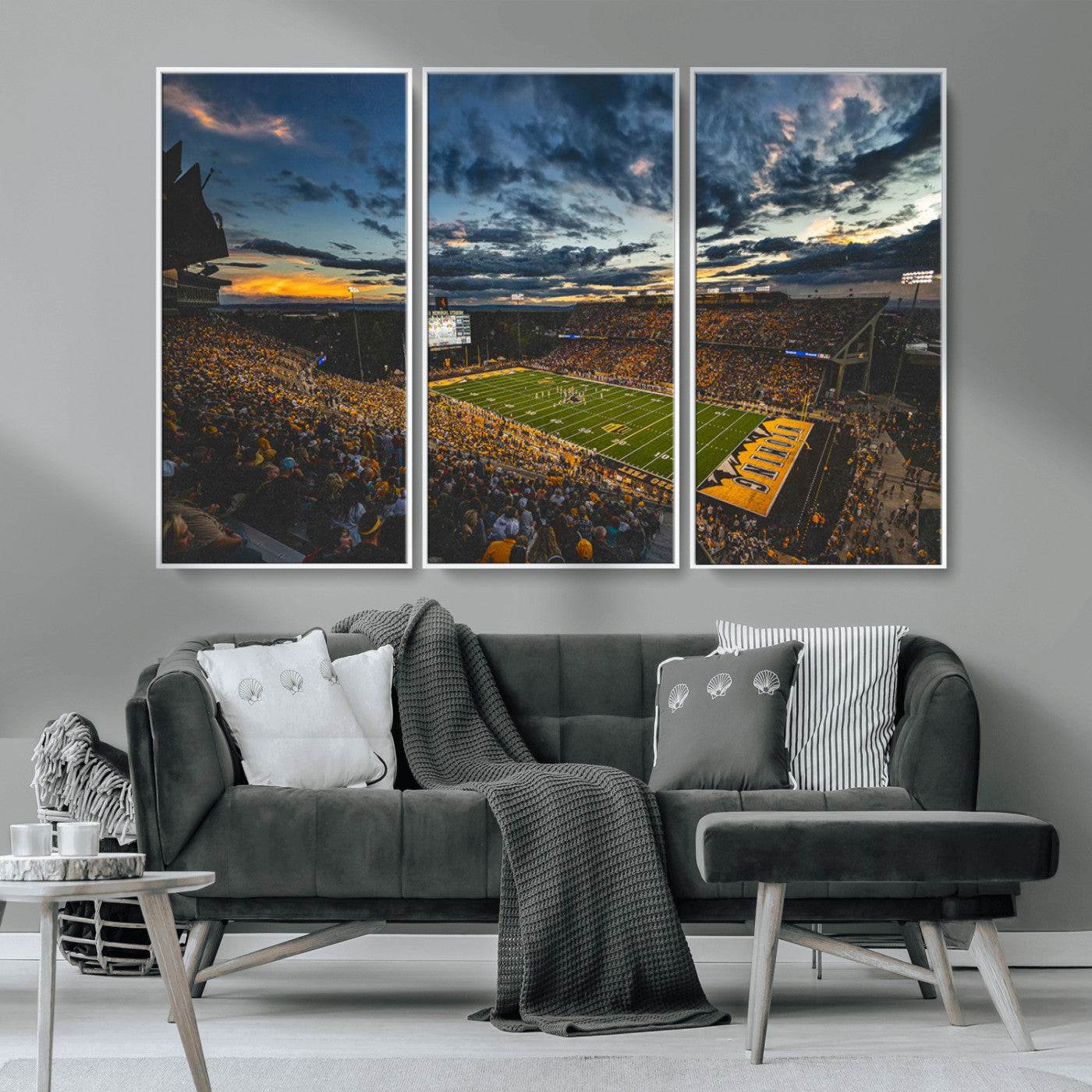 MGV-FC-48X32-3P - University of Wyoming Cowboys Football Team Print - Laramie War Memorial Stadium Wall Art Canvas
