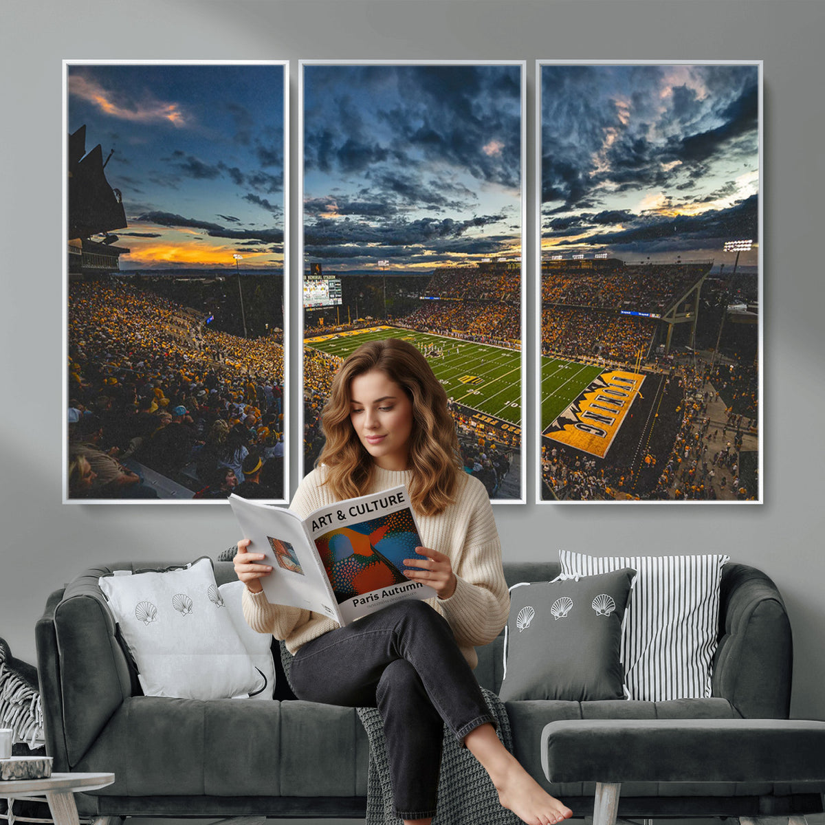 61020-MGV-CV-36X24 - University of Wyoming Cowboys Football Team Print, Laramie, Framed and Ready to Hang