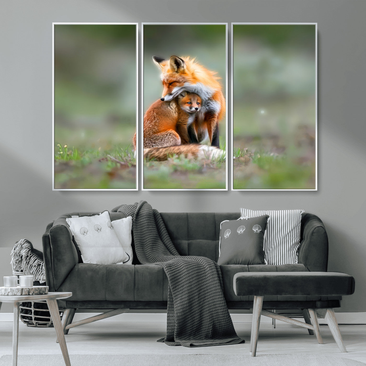 MGV-FC-48X32-3P - Heartwarming Fox and Baby Cub Wall Art | Ready to Hang Canvas Print of Foxes in Nature | Perfect for