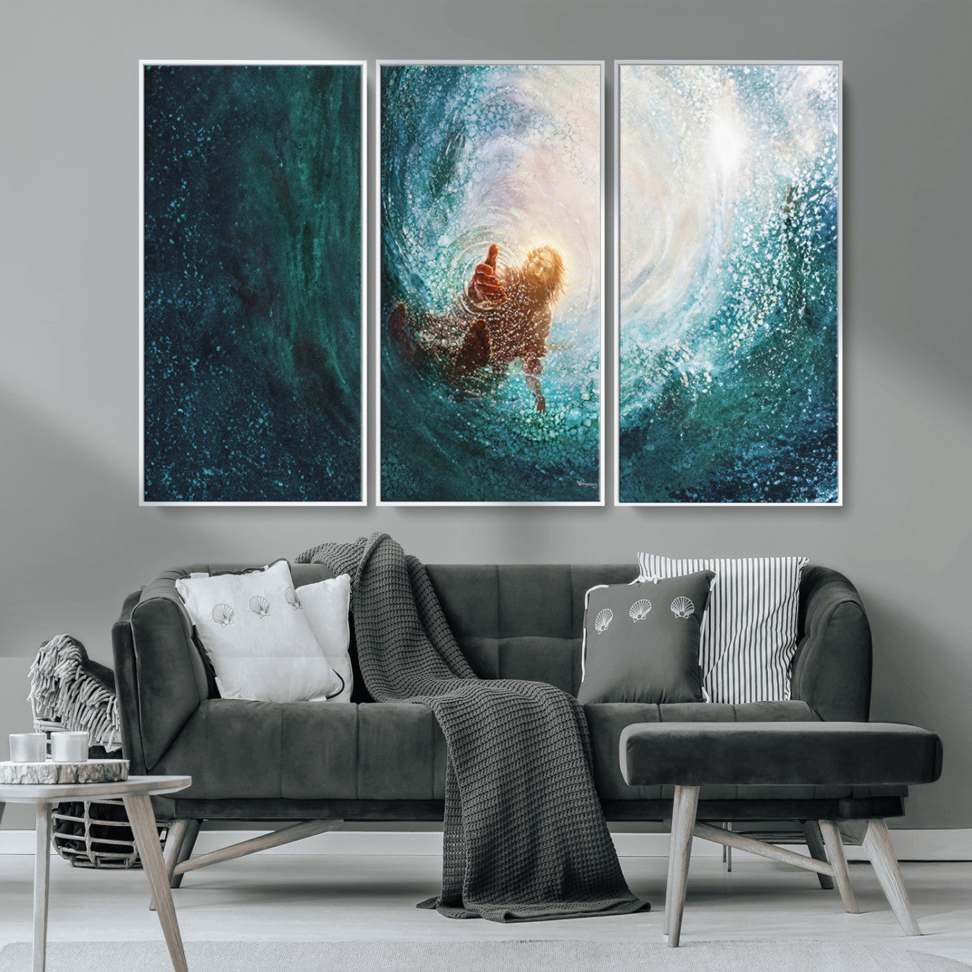 MGV-FC-48X32-3P - Powerful Jesus Canvas Print - Hand of Salvation, Inspirational Wall Art - Framed, Ready to Hang for