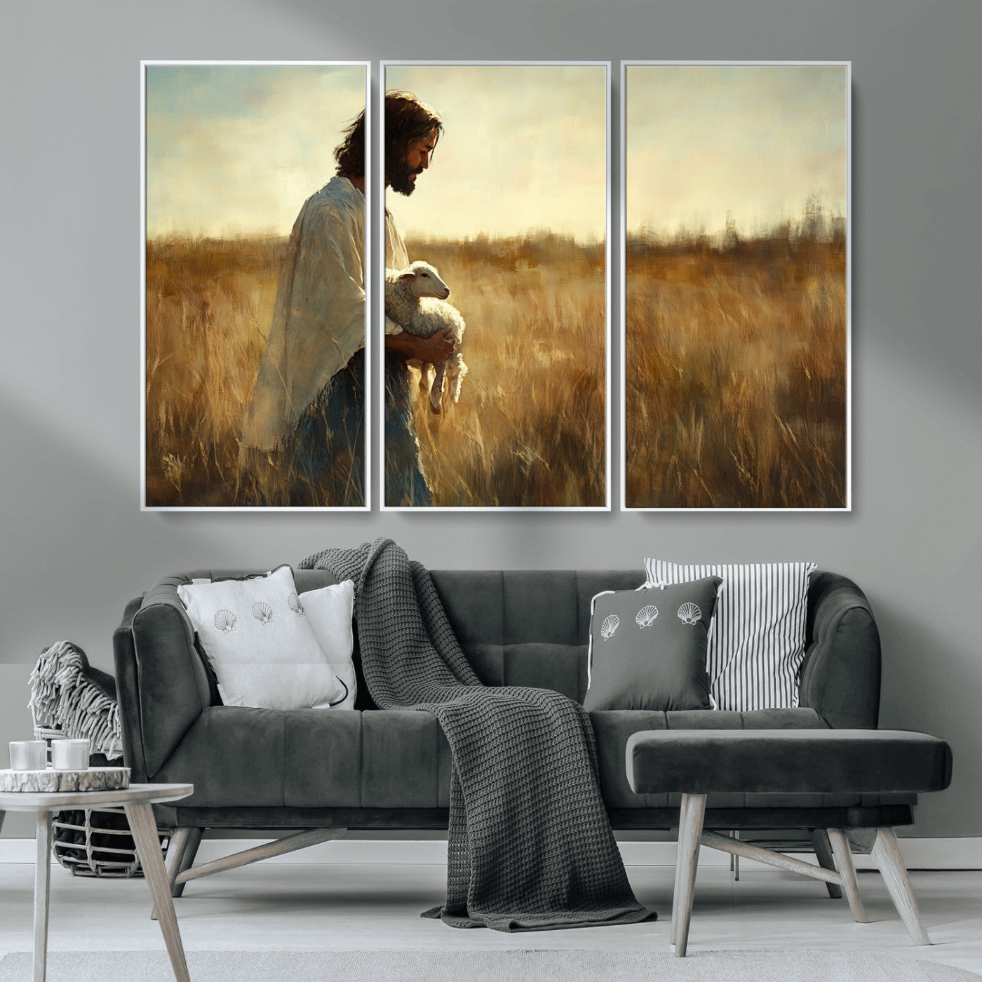 MGV-FC-48X32-3P - Jesus the Good Shepherd Wall Art Canvas Print - Inspirational Christian Religious Print for Prayer