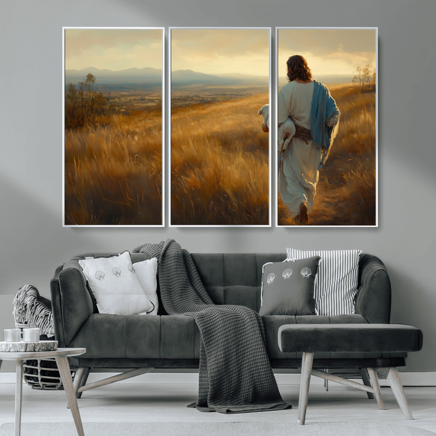 MGV-FC-48X32-3P - Jesus the Good Shepherd Wall Art Canvas Print - Inspirational Christian Religious Print for Prayer