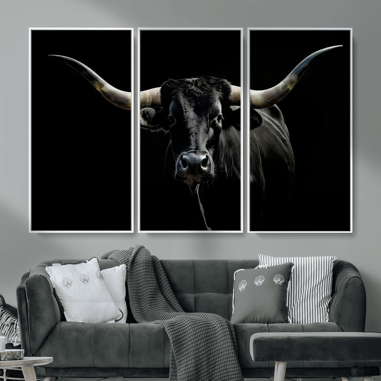 20679-MGV-CV-36X24 - Texas Black Longhorn Bull Wall Art Canvas Print - Western Texas Cattle Rustic Decor Print - Longhorn