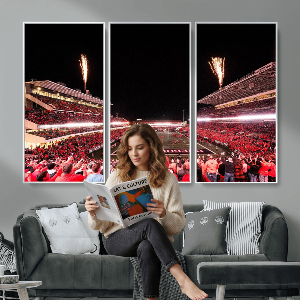 52633-MGV-CV-36X24 - Oregon State Beavers Football Team Print, Corvallis Reser, Framed and Ready to Hang