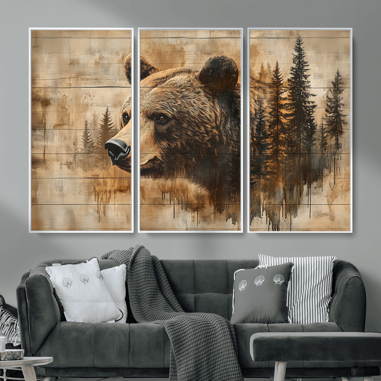 48378-MGV-CV-36X24 - Rustic Grizzly Bear Wall Art, Abstract Grizzly 399 Bear Wall Art Canvas Print - Woodland Wildlife