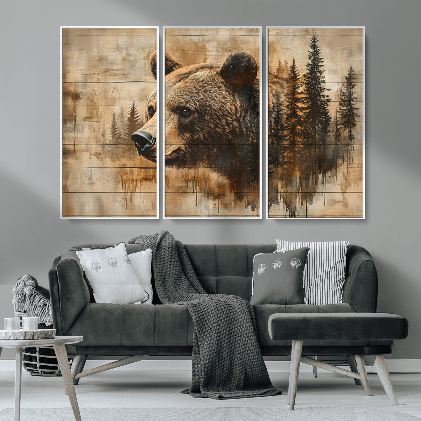 MGV-FC-48X32-3P - Rustic Grizzly Bear Wall Art, Abstract Grizzly 399 Bear Wall Art Canvas Print - Woodland Wildlife