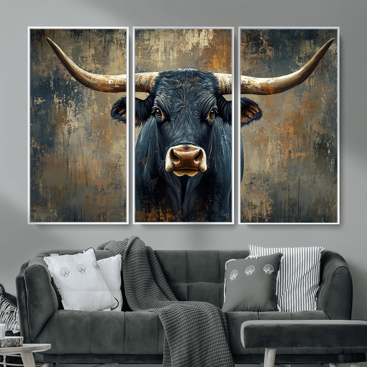 42026-MGV-CV-36X24 - Texas Western Wall Art Canvas Print - Abstract Cow Longhorn Bull Wall Art Canvas Print - Rustic Cow