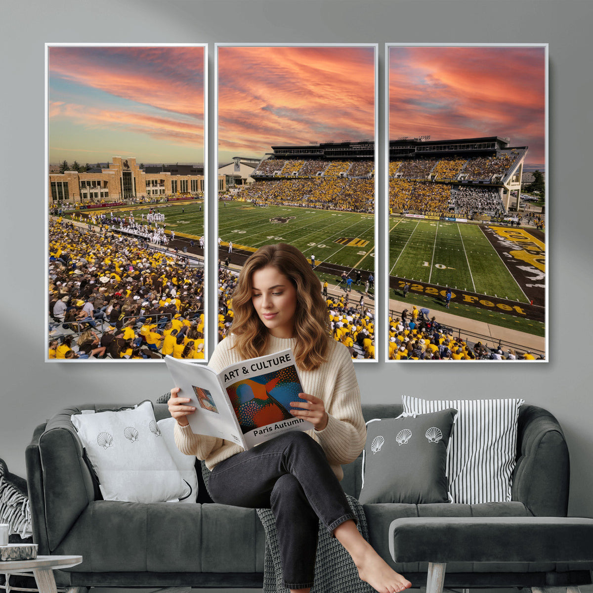 90508-MGV-CV-36X24 - University of Wyoming Cowboys Football Team Print, Laramie, Extra Large Game Room Wall Decor