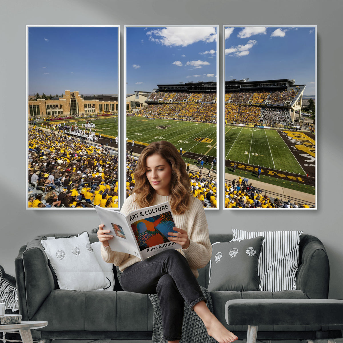 75112-MGV-CV-36X24 - University of Wyoming Cowboys Football Team Print, Laramie, Home Bar Wall Decor
