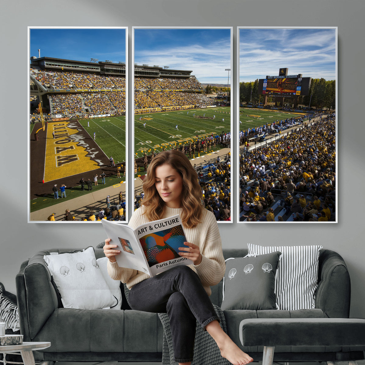 89846-MGV-CV-36X24 - University of Wyoming Cowboys Football Team Print, Laramie, Man Cave Wall Decor