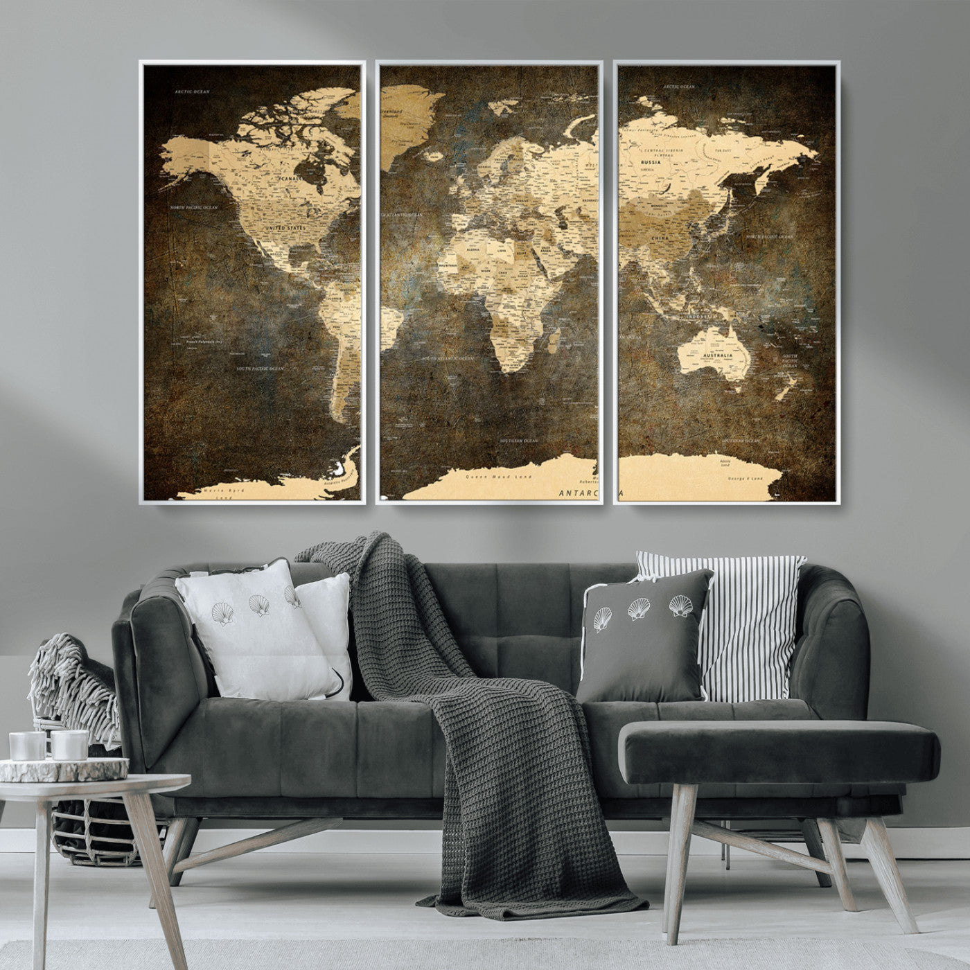 MGV-FC-48X32-3P - Push Pin World Map Canvas Print – Framed Wall Art for Couples to Track Their Travels – Anniversary
