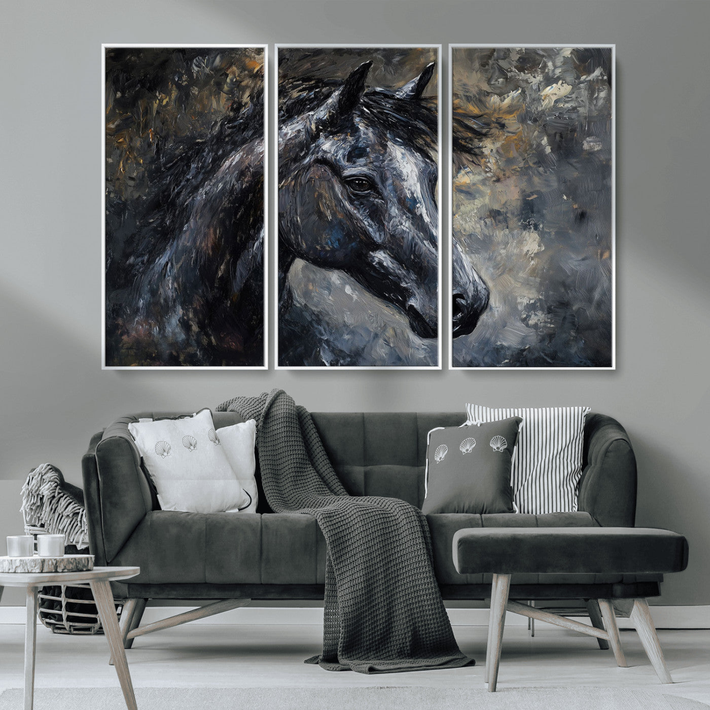 MGV-FC-48X32-3P - Large Abstract Horse Wall Art Canvas Print | Farmhouse Wall Decor | Rustic Horse Art | Western Cabin
