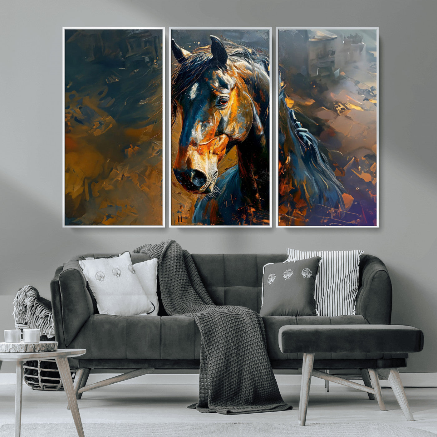 MGV-FC-48X32-3P - Abstract Horse Wall Art Canvas Print | Farmhouse Wall Decor | Western Cabin Art | Rustic Horse Decor