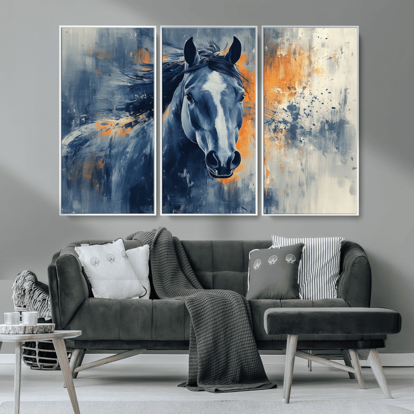 MGV-FC-48X32-3P - Abstract Blue Horse Wall Art Print Canvas | Horse Wall Art Print | Western Decor for Farmhouse |