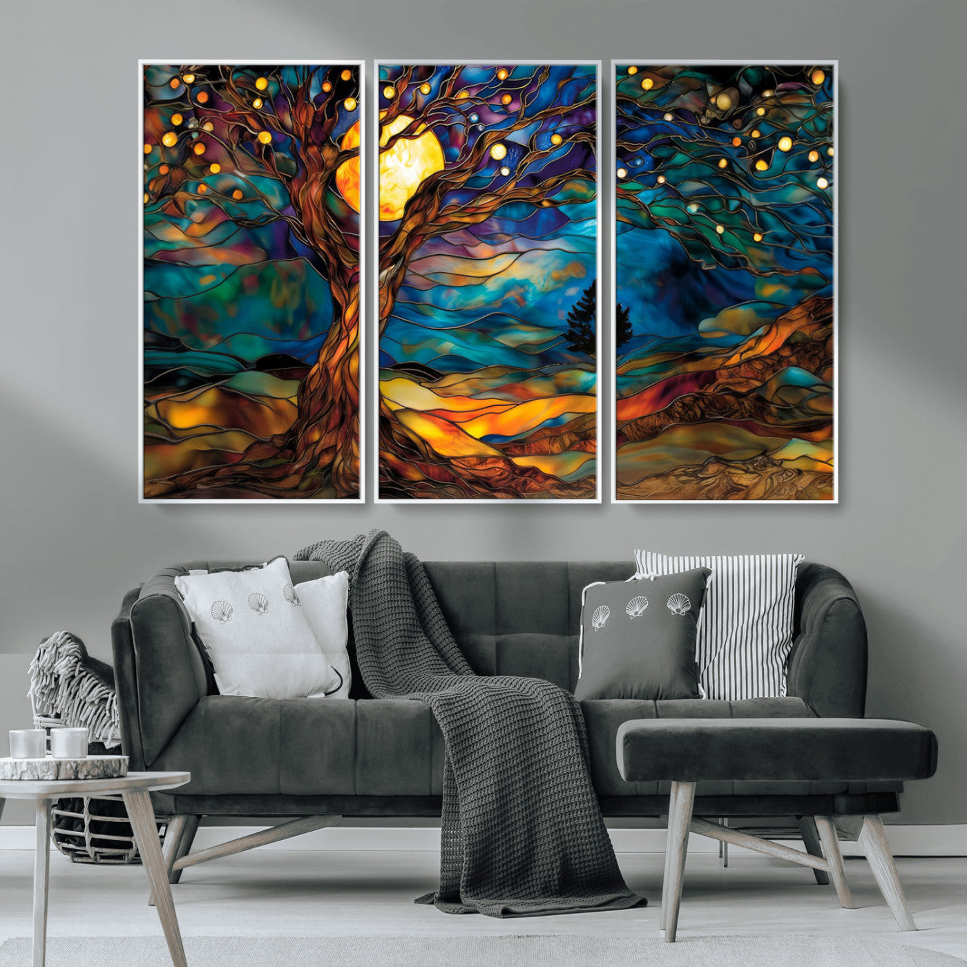 MGV-FC-48X32-3P - Tree of Life Wall Art - Yggdrasil Tree of Life Canvas Print - Vibrant Moonlit Tree Wall Art,  Tree