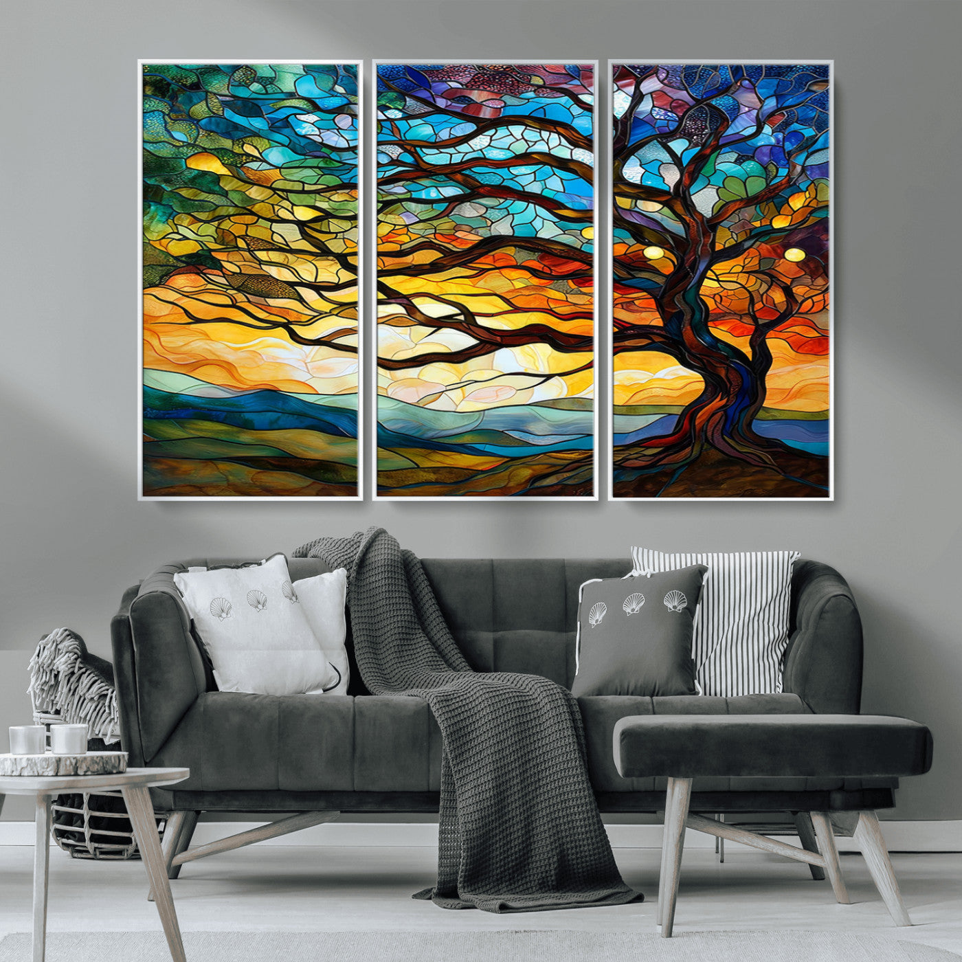 MGV-FC-48X32-3P - Vibrant Mosaic Tree of Life Wall Art | Stained Glass Style Canvas Print | Ready to Hang Artistic