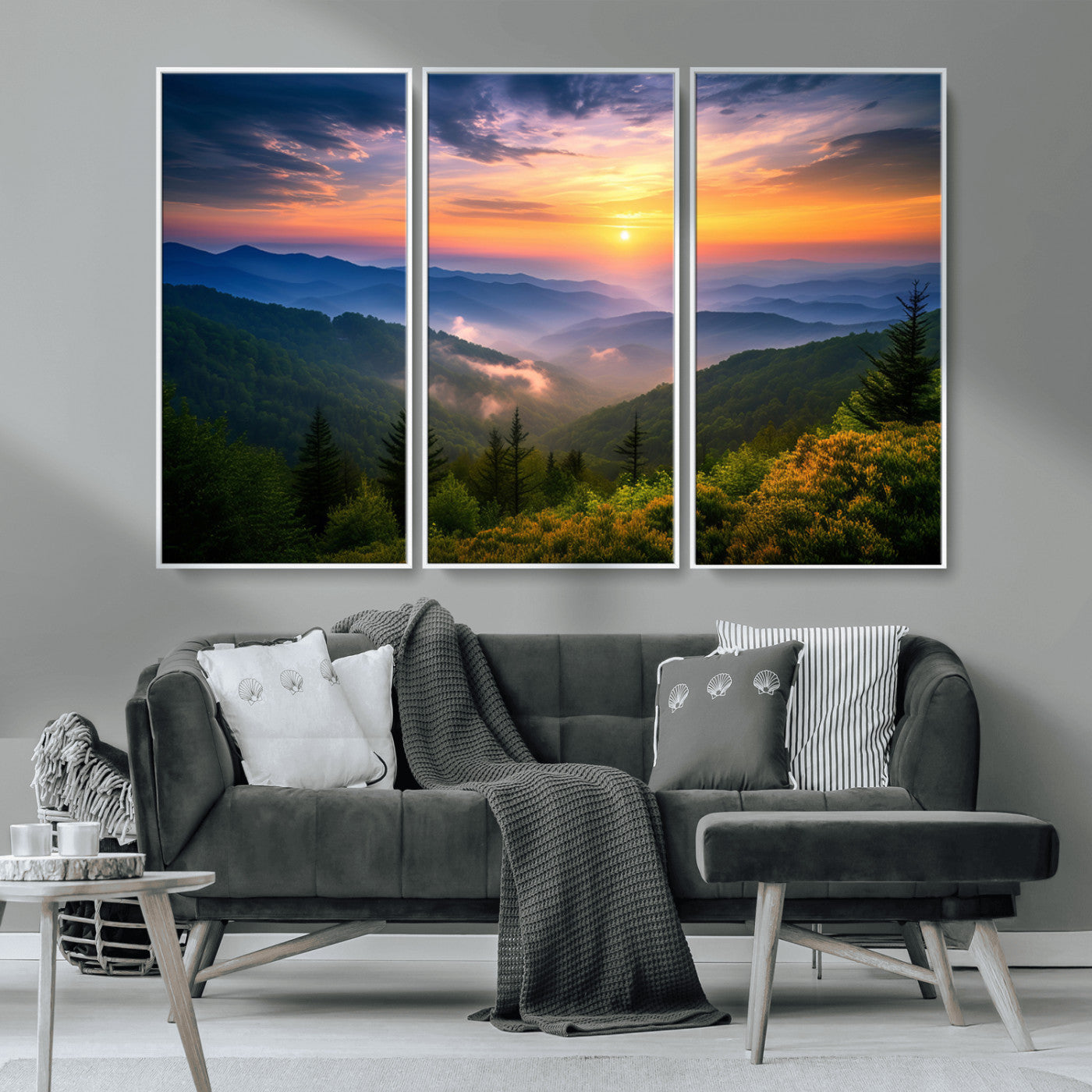 MGV-FC-48X32-3P - Majestic Mountain Sunrise Print | Landscape Wall Art | Canvas Print Ready to Hang | Farmhouse Wall