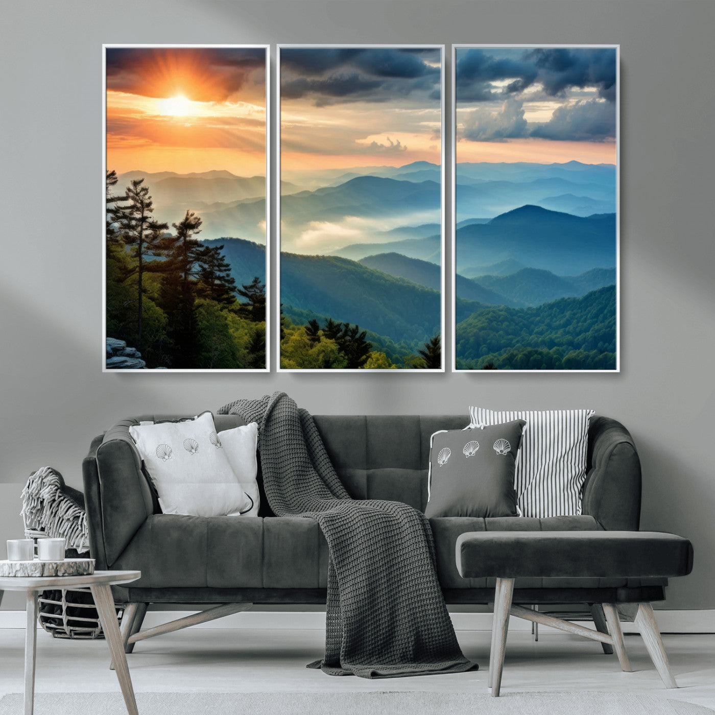 MGV-FC-48X32-3P - Sunrise Over Mountain Range Wall Art Canvas Print, Farmhouse Wall Decor, Cabin Wall Art
