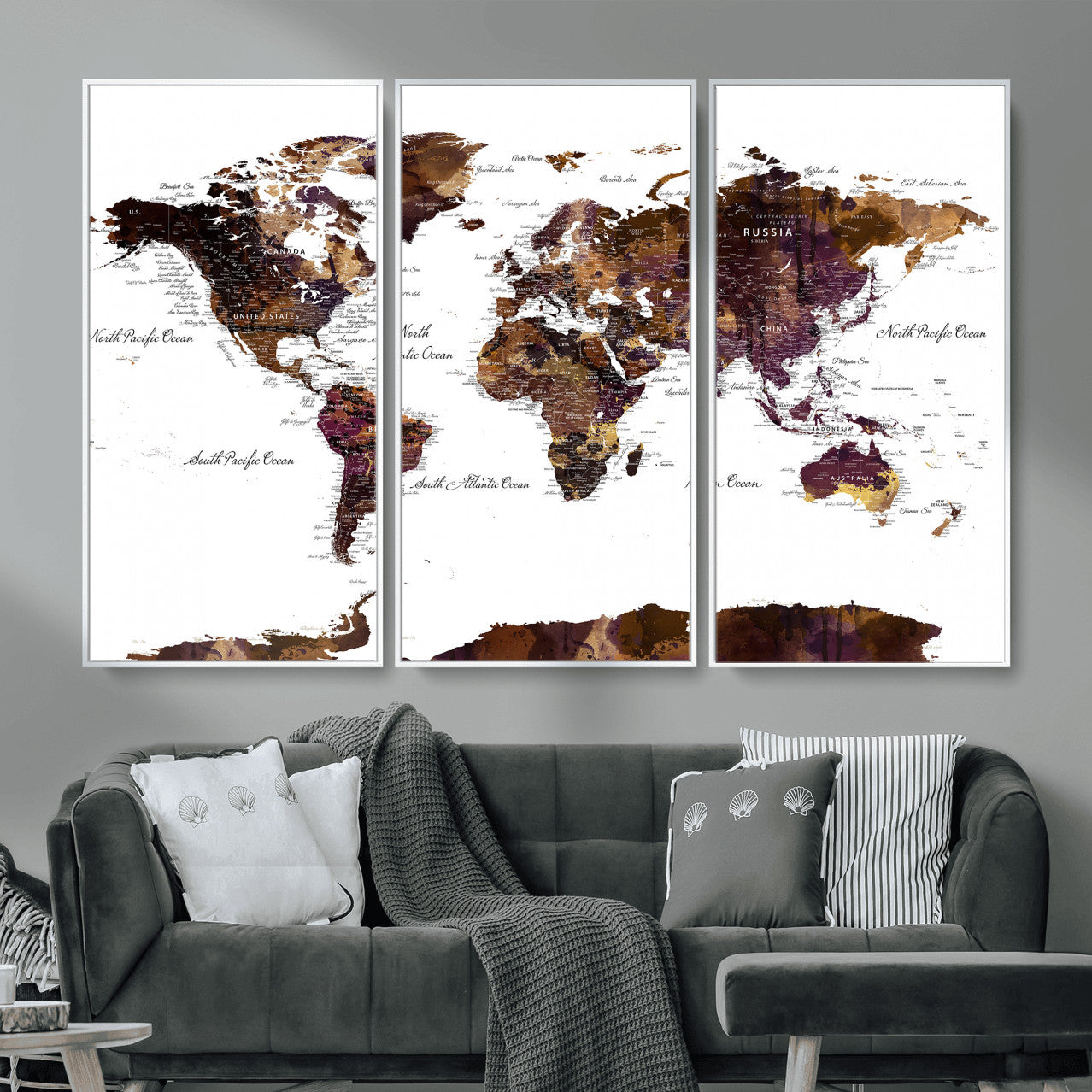 50611-MGV-CV-36X24 - Push Pin World Map Canvas Print – Framed Wall Art for Couples to Track Their Travels – Anniversary