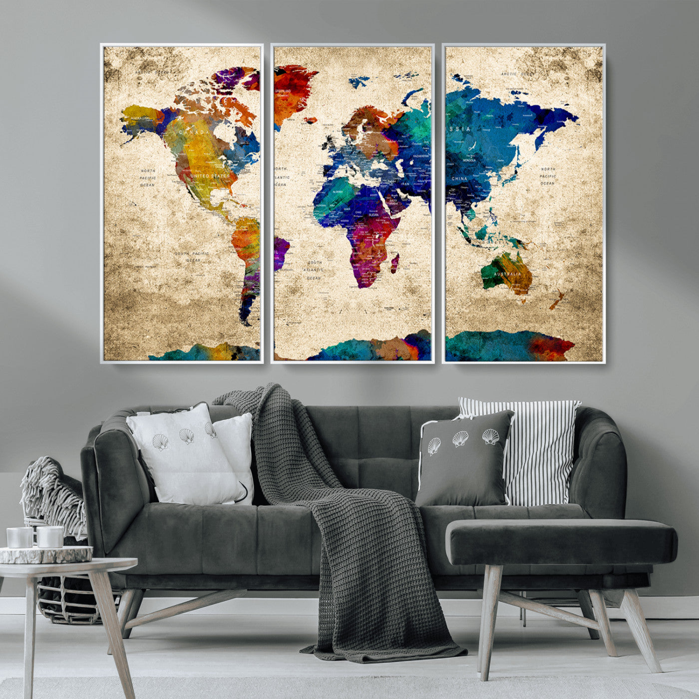 MGV-FC-48X32-3P - Push Pin World Map Canvas Print – Framed Wall Art for Couples to Track Their Travels – Anniversary