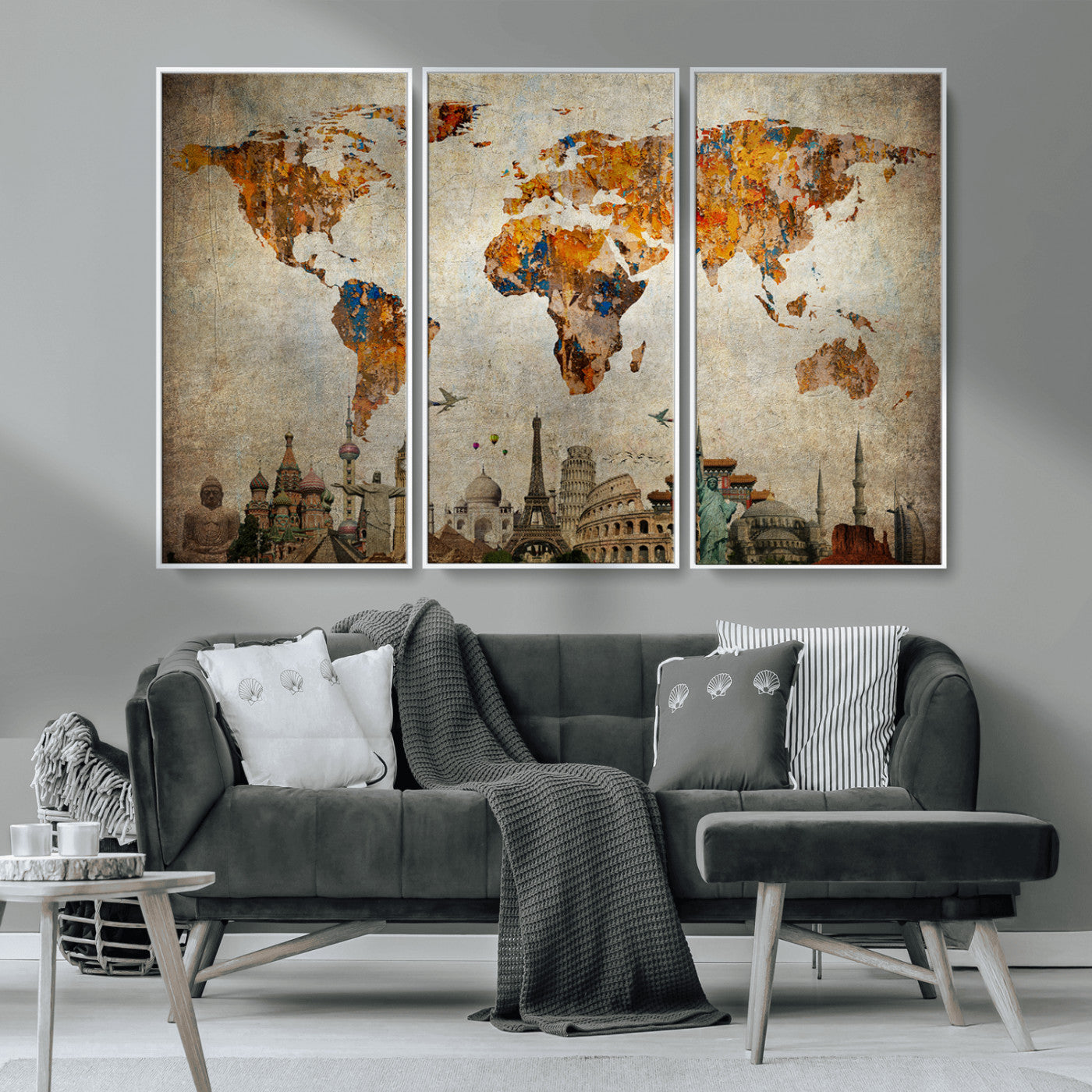 MGV-FC-48X32-3P - Push Pin World Map Canvas Print – Framed Wall Art for Couples to Track Their Travels – Anniversary