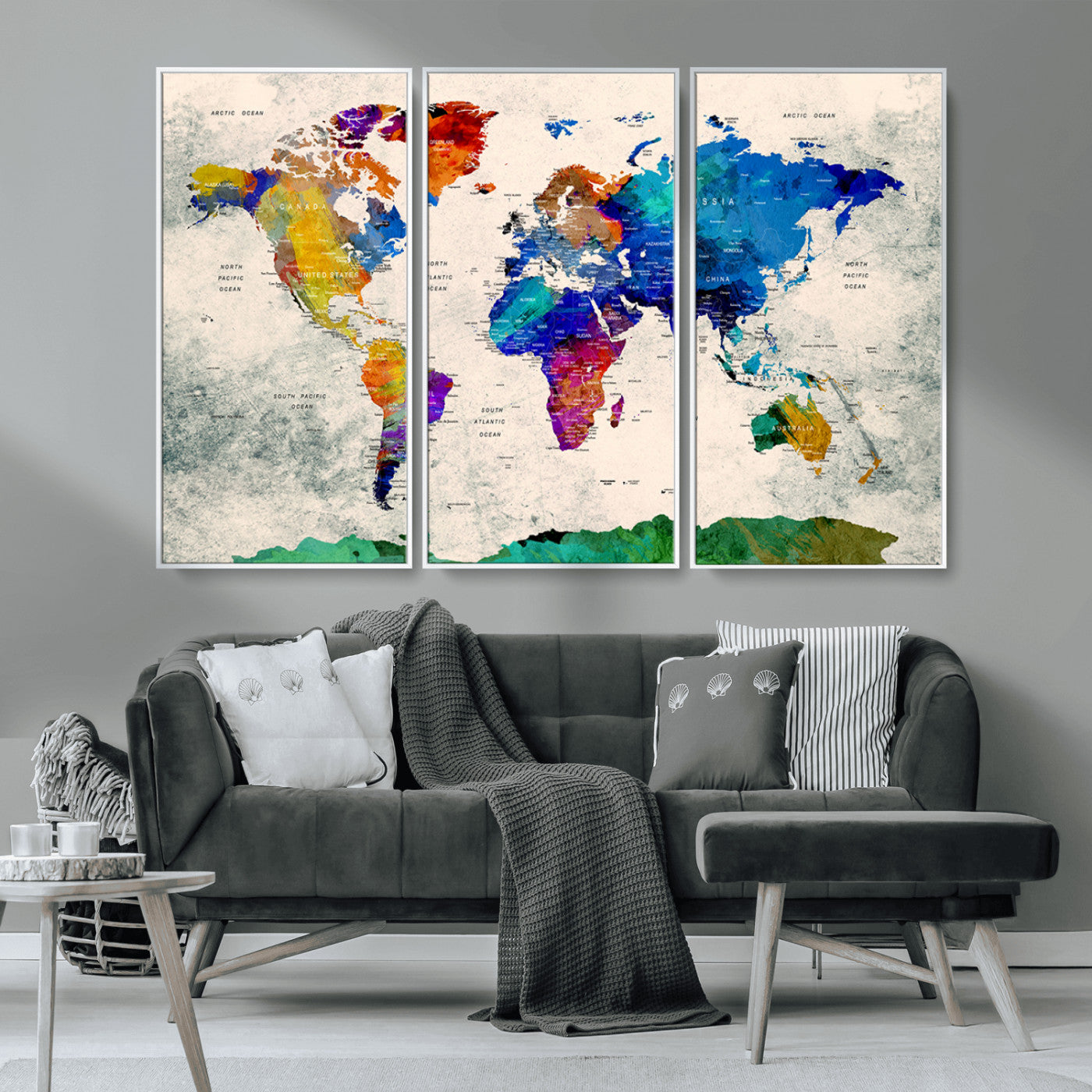 MGV-FC-48X32-3P - Push Pin World Map Canvas Print – Framed Wall Art for Couples to Track Their Travels – Anniversary