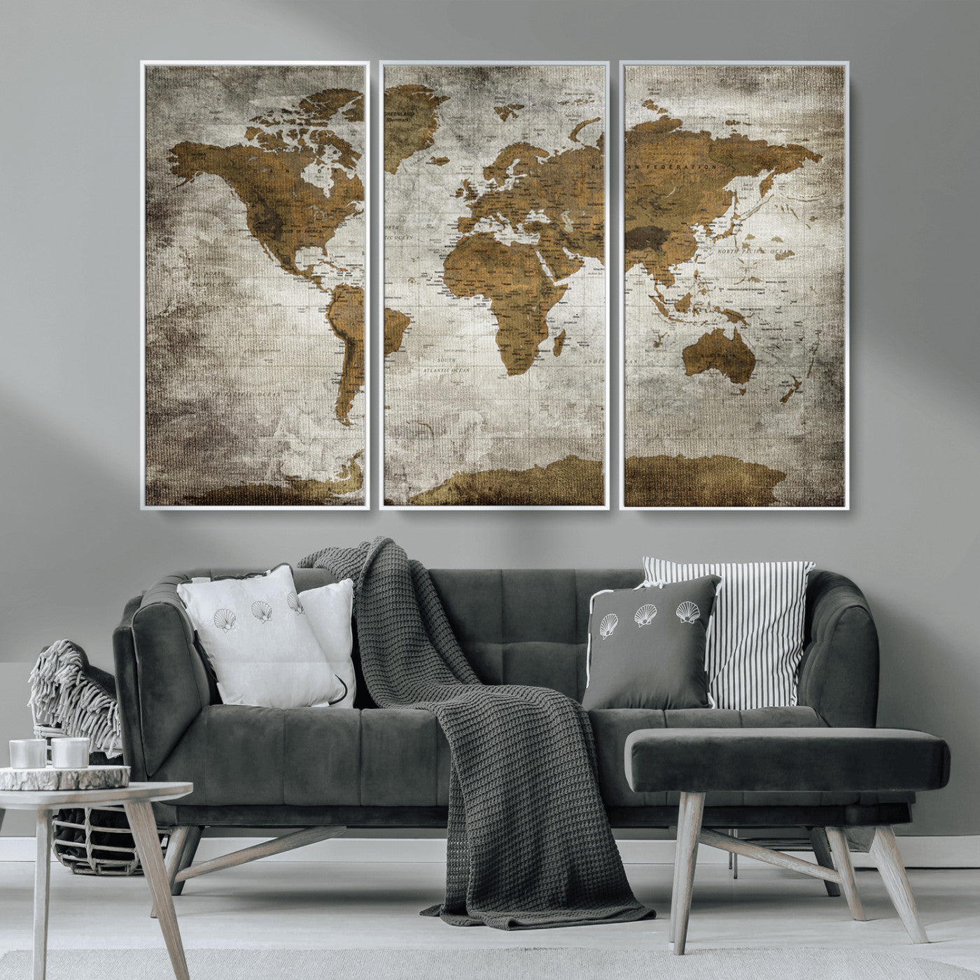 MGV-FC-48X32-3P - Push Pin World Map Canvas Print – Framed Wall Art for Couples to Track Their Travels – Anniversary