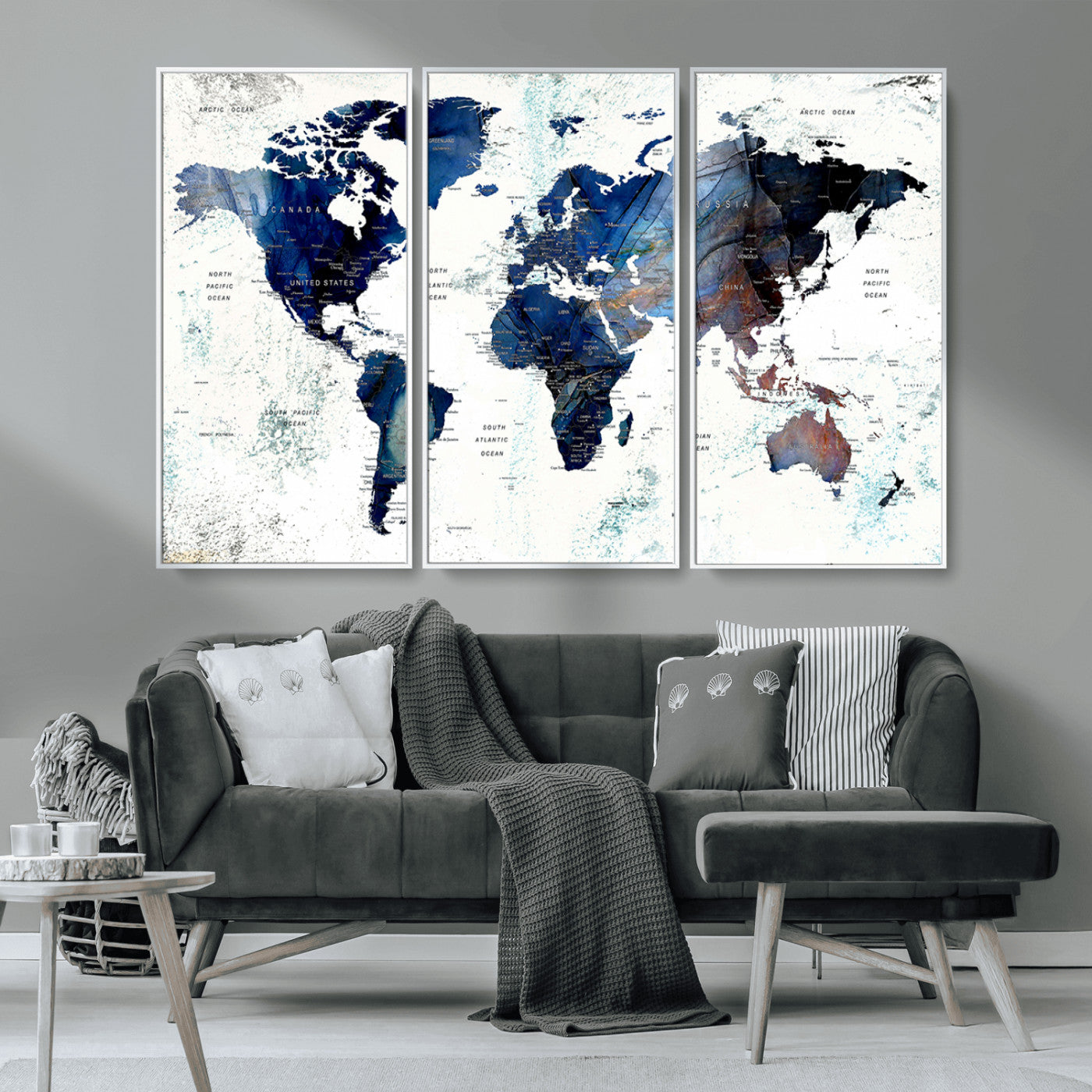 MGV-FC-48X32-3P - Push Pin World Map Canvas Print – Framed Wall Art for Couples to Track Their Travels – Anniversary
