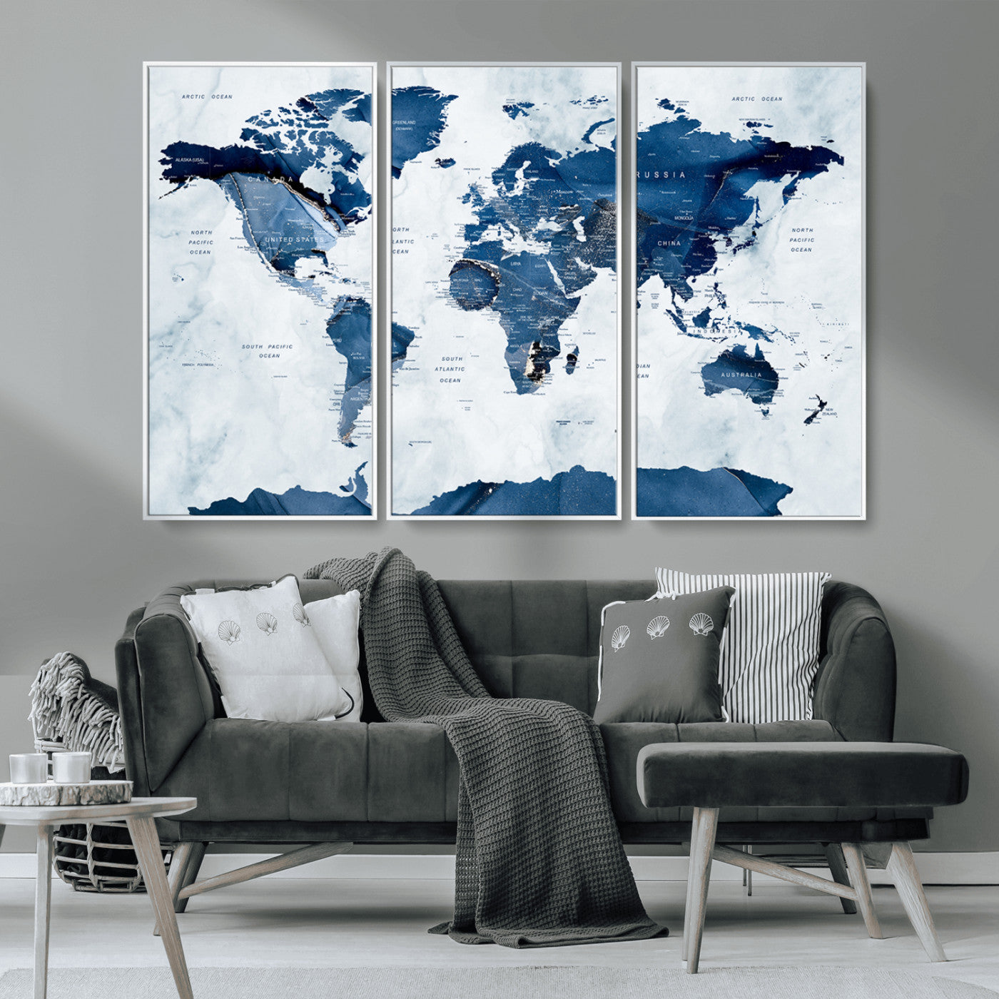 MGV-FC-48X32-3P - Push Pin World Map Canvas Print – Framed Wall Art for Couples to Track Their Travels – Anniversary