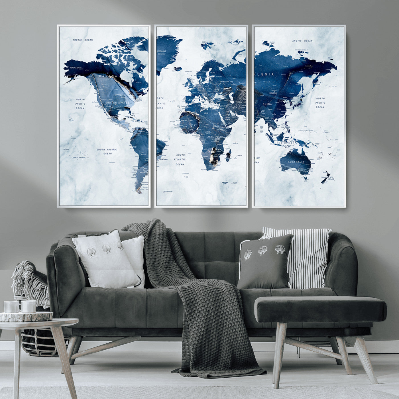 MGV-FC-48X32-3P - World Map Canvas Print – Framed Wall Art Home Adventure Decor