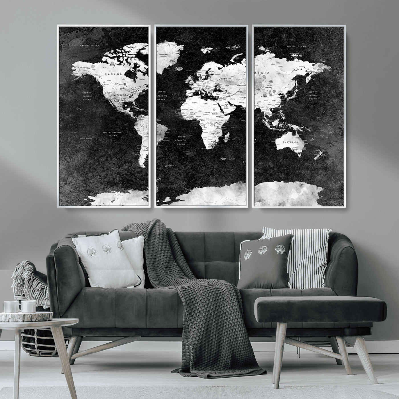 MGV-FC-48X32-3P - Push Pin World Map Canvas Print – Framed Wall Art for Couples to Track Their Travels – Anniversary