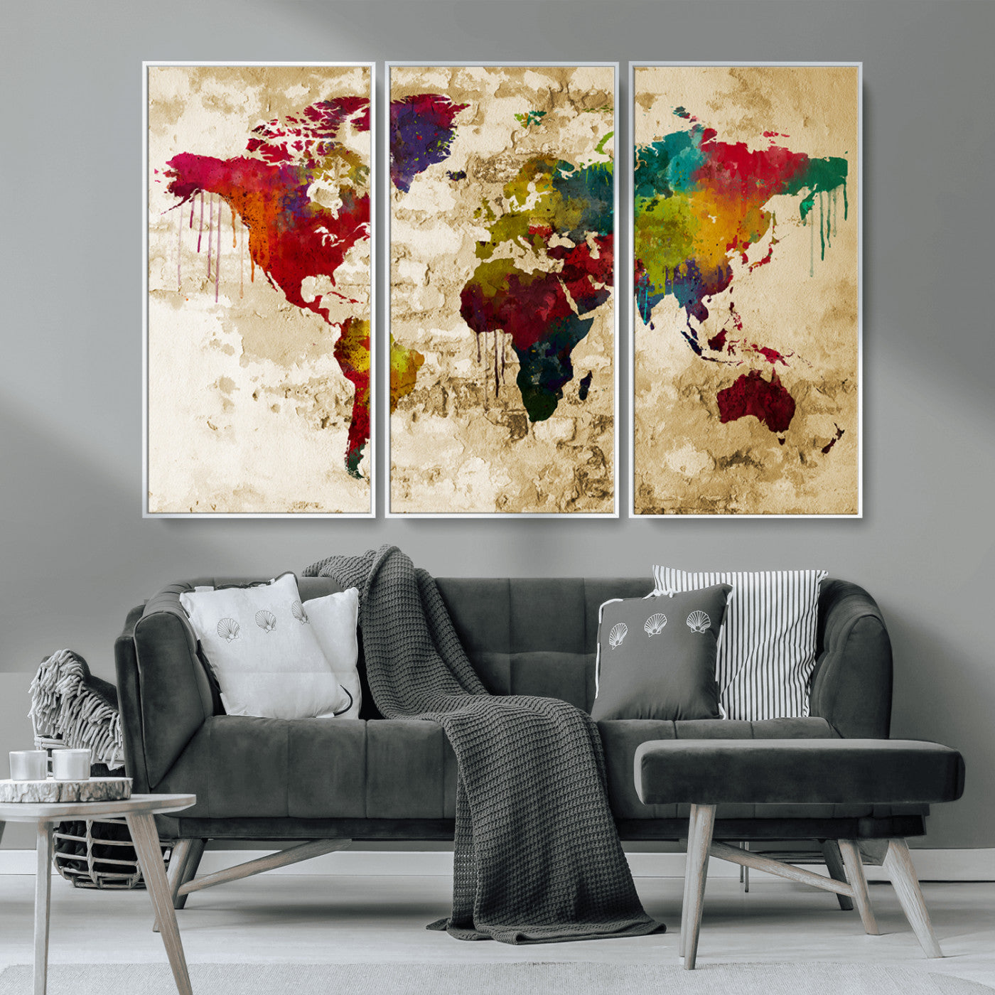 MGV-FC-48X32-3P - Push Pin World Map Canvas Print – Framed Wall Art for Couples to Track Their Travels – Anniversary