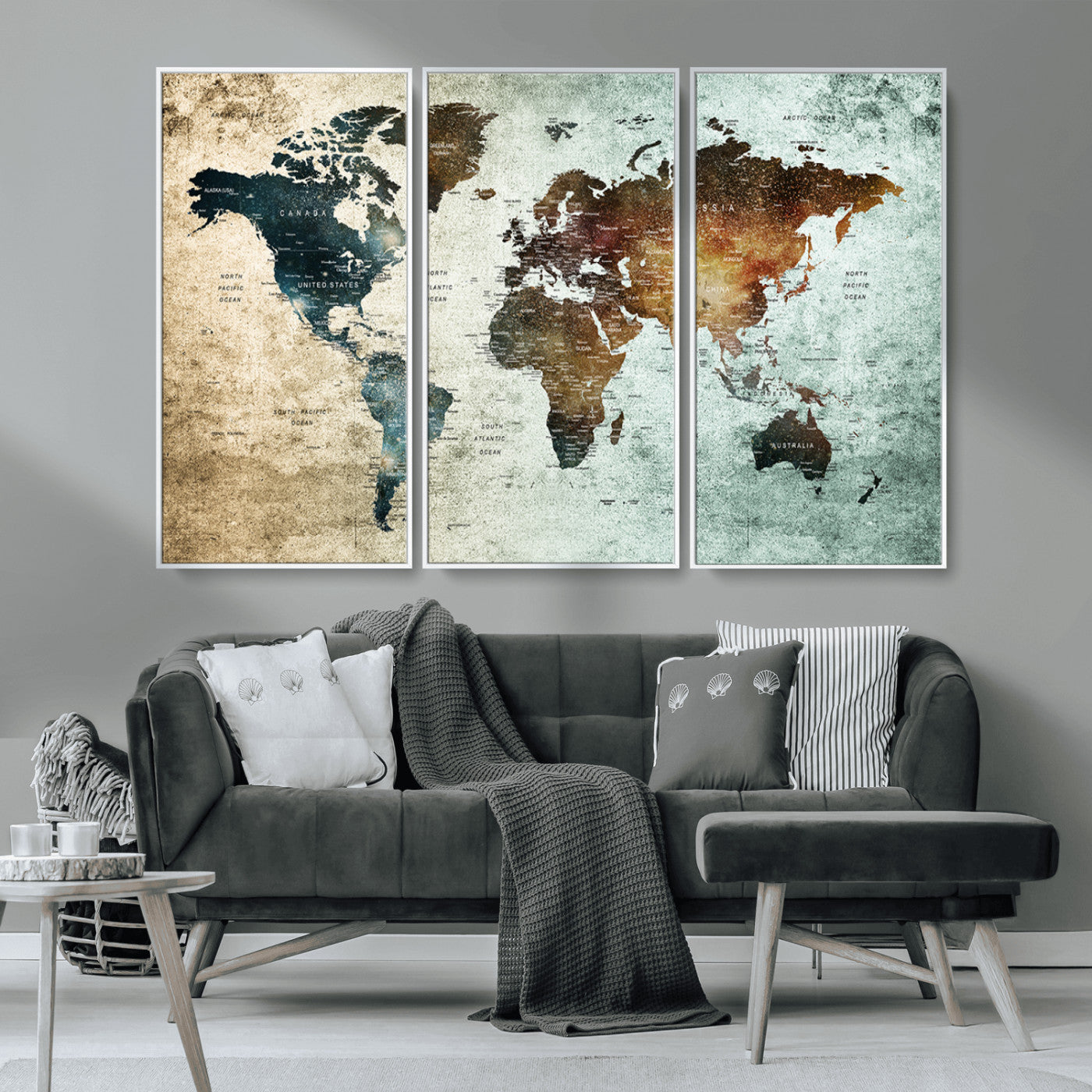 MGV-FC-48X32-3P - Push Pin World Map Canvas Print – Framed Wall Art for Couples to Track Their Travels – Anniversary