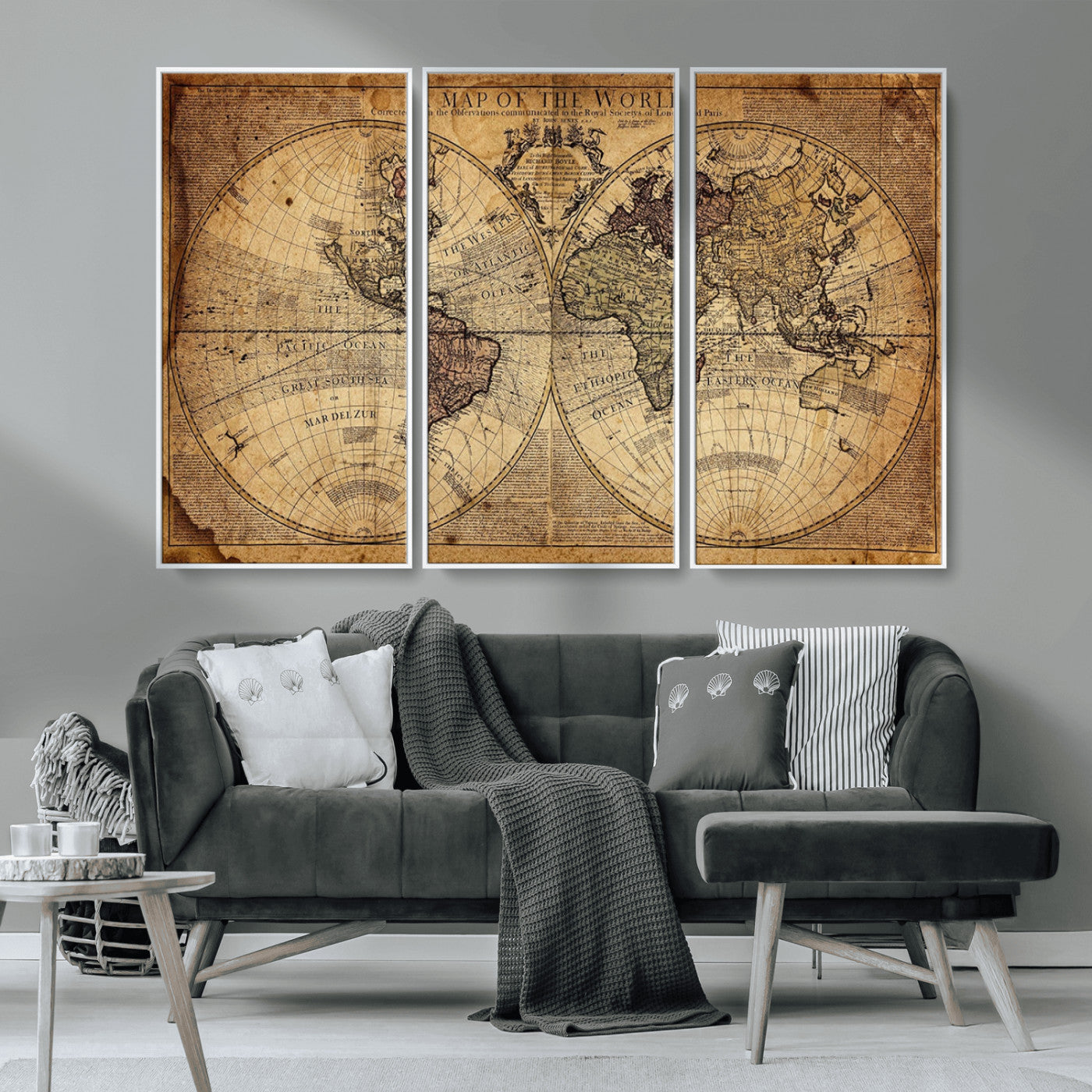 MGV-FC-48X32-3P - Push Pin World Map Canvas Print – Framed Wall Art for Couples to Track Their Travels – Anniversary