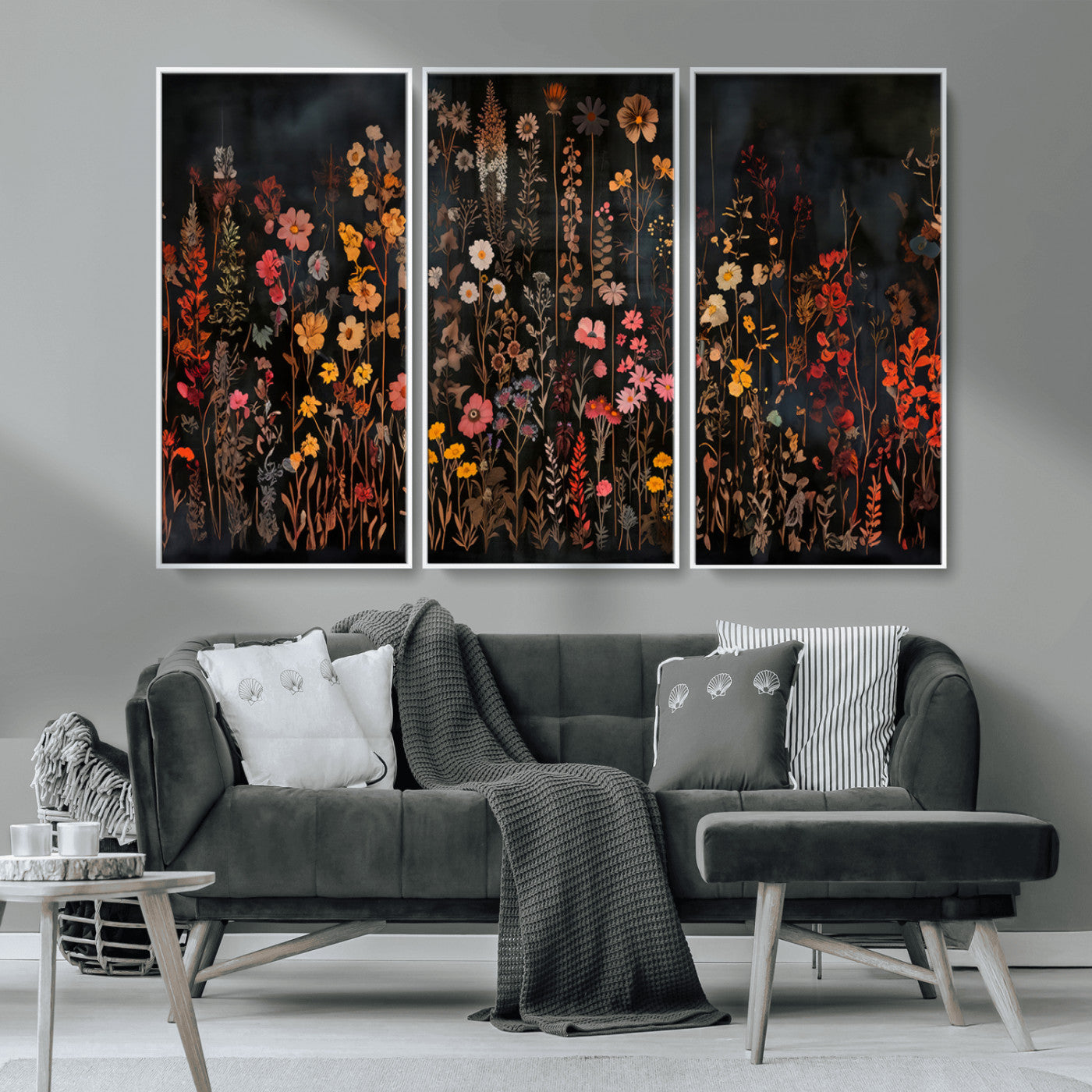 MGV-FC-48X32-3P - Large Floral Painting Print Illustration Flowers Canvas Wall Art Botanical Wall Decor Modern