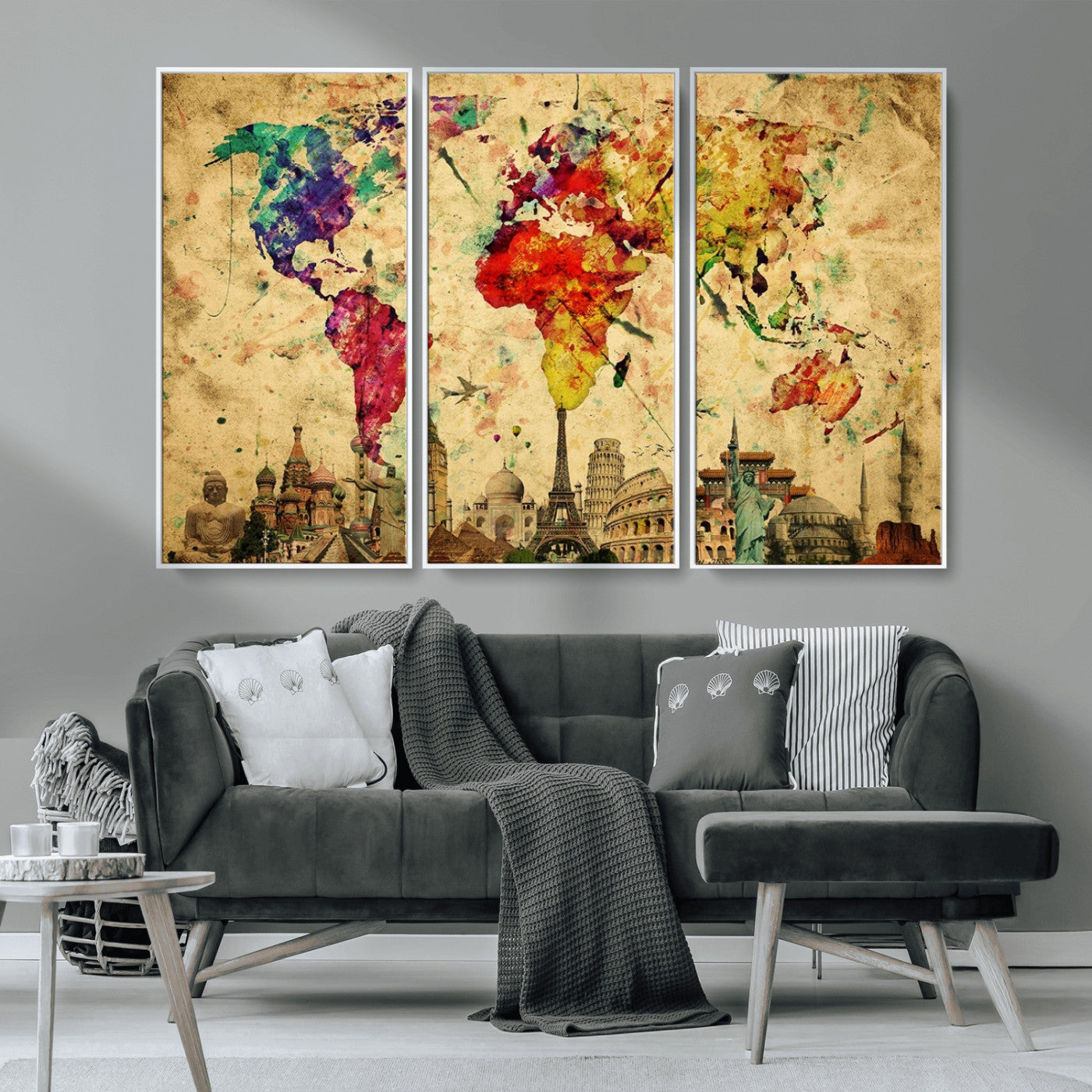 MGV-FC-48X32-3P - Colorful World Map Wall Art World Map Canvas Print