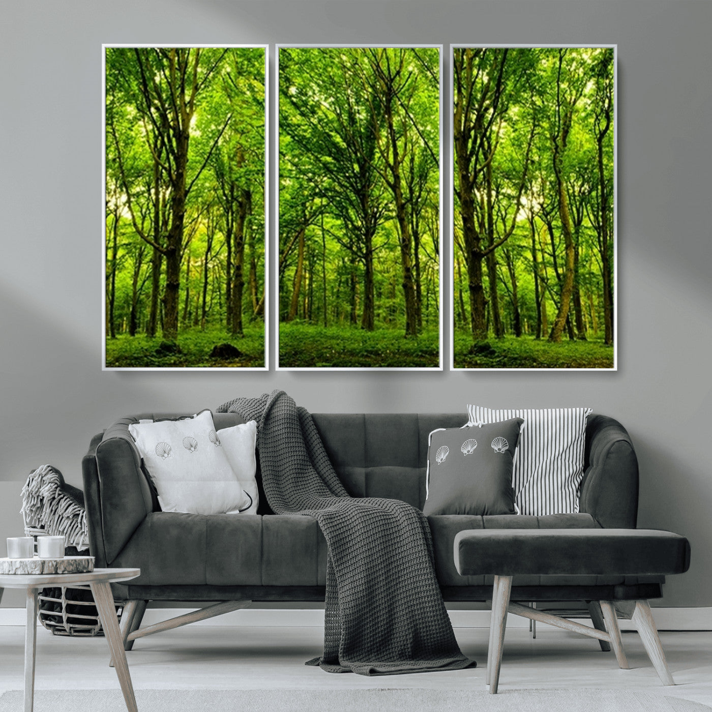 MGV-FC-48X32-3P - Lush Green Forest Canvas Print | 3-Panel Forest Wall Art | Nature Landscape for Living Room