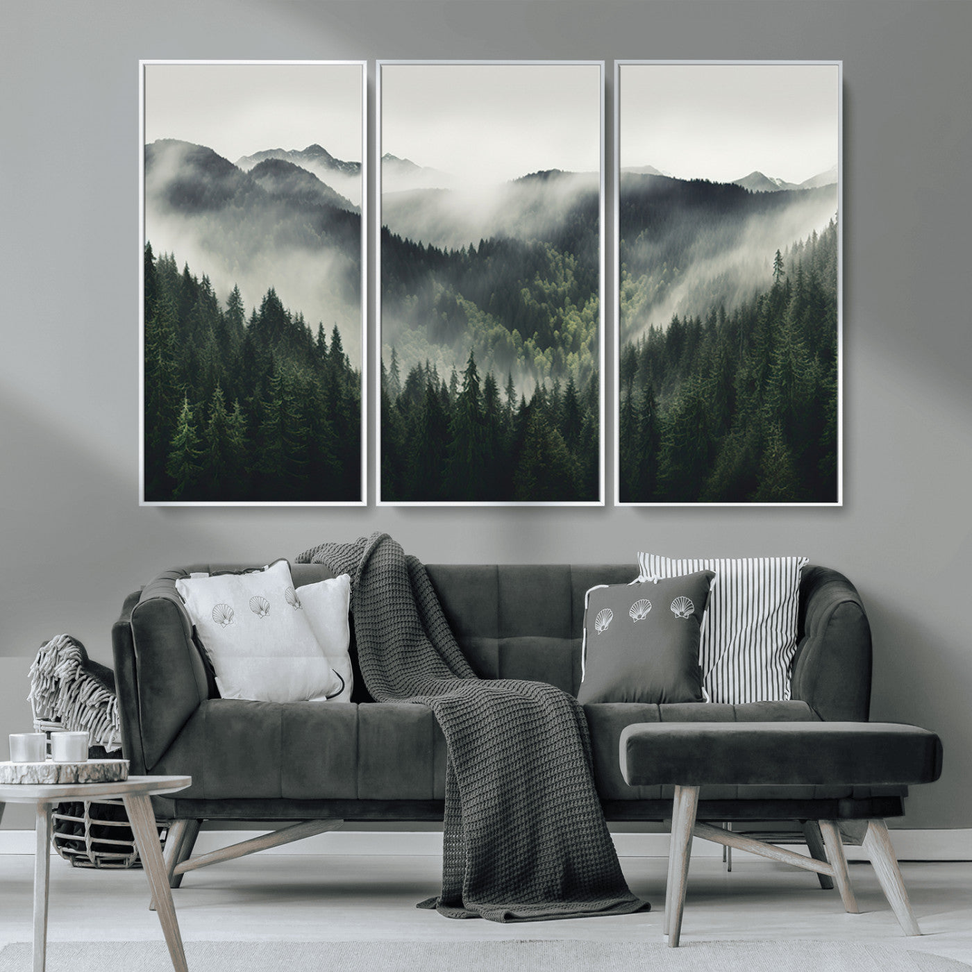 MGV-FC-48X32-3P - Misty Forest Canvas Print Wall Art Premium Canvas Print a Foggy and Serene Atmosphere