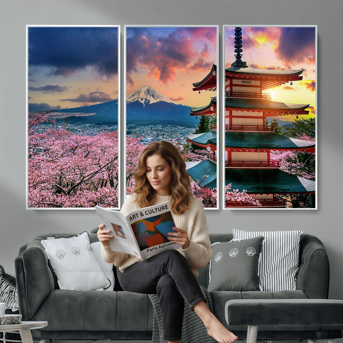 95987-MGV-CV-24X16 - Cherry Blossoms Canvas Print, Chureito Pagoda and Mount Fuji Wall Art