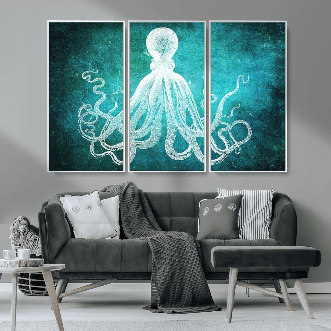 MGV-FC-48X32-3P - Green Octopus Abstract Wall Art Canvas Print