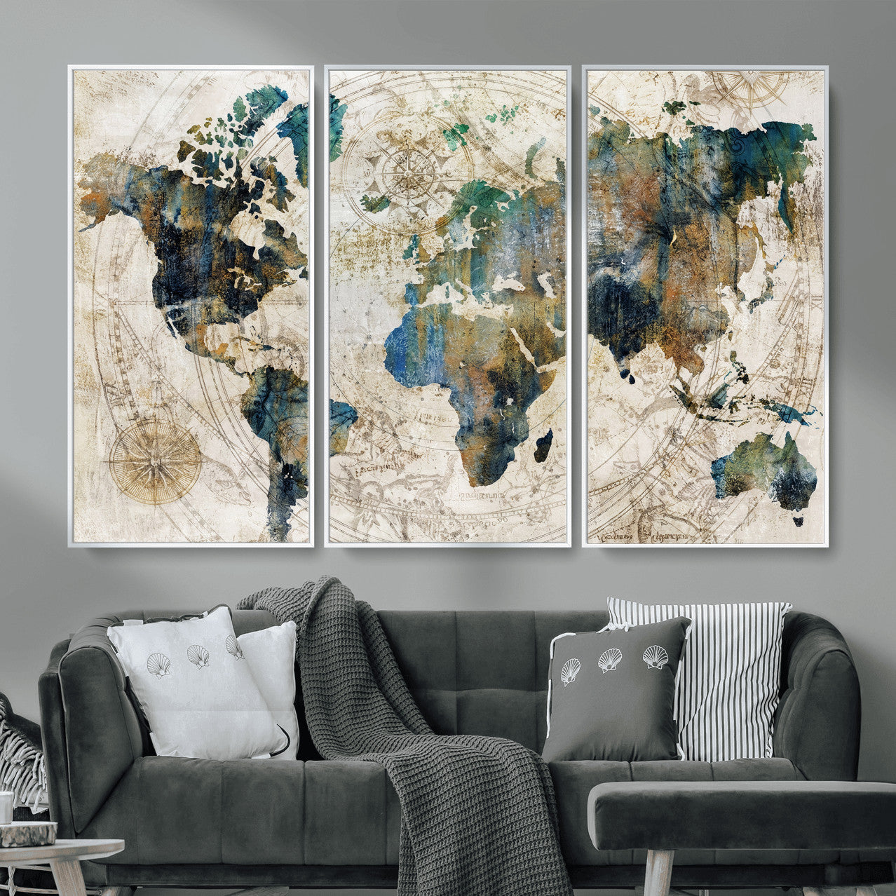 36972-MGV-CV-36X24 - Grunge Abstract World Map Art Print Canvas Print for Office Decor