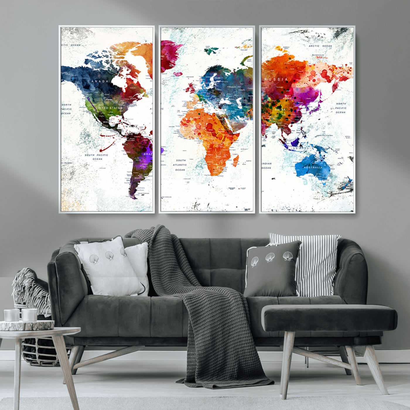 MGV-FC-48X32-3P - Push Pin World Map Canvas Print – Framed Wall Art for Couples to Track Their Travels – Anniversary