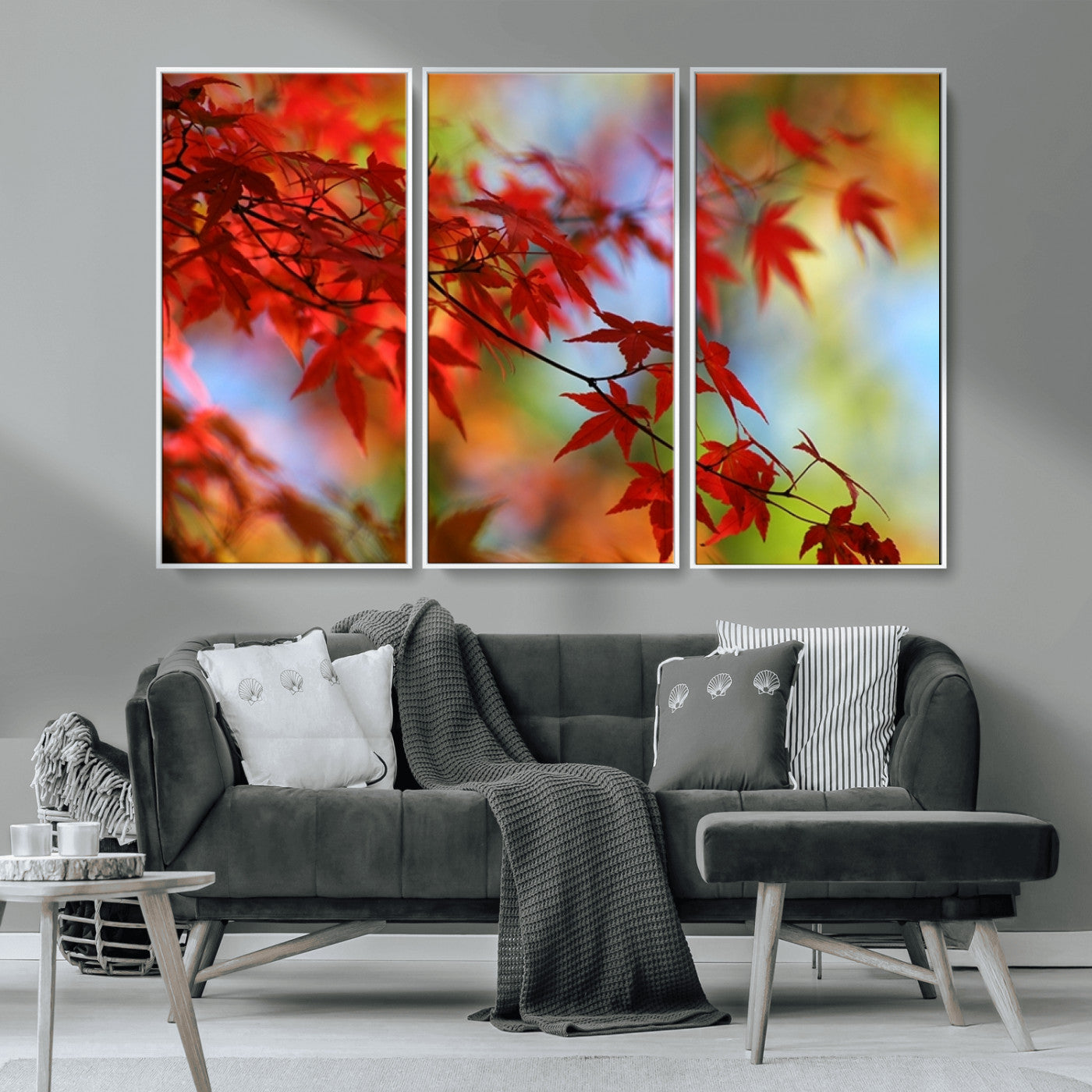MGV-FC-48X32-3P - Red Leaves Autumn Forest Wall Art Canvas, Red Leaves Autumn Forest Canvas Print