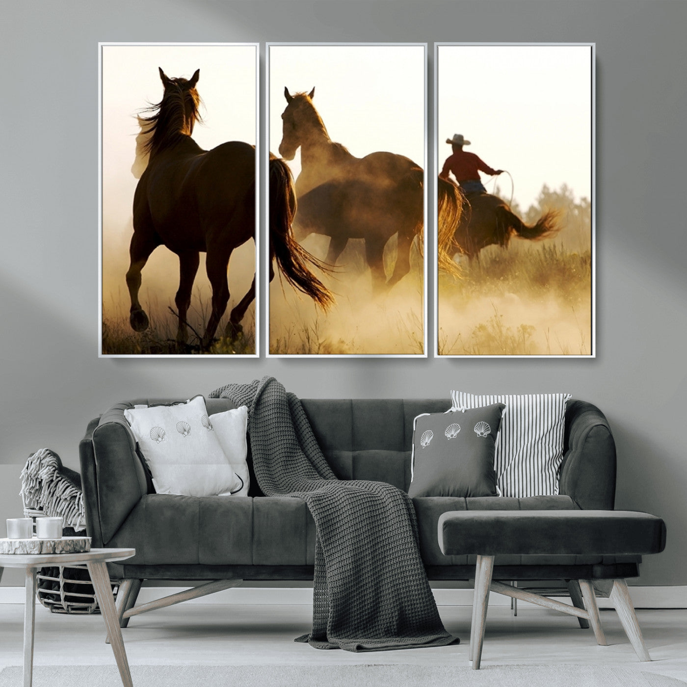 MGV-FC-48X32-3P - Horses and Cowboys Wall Art Canvas Print