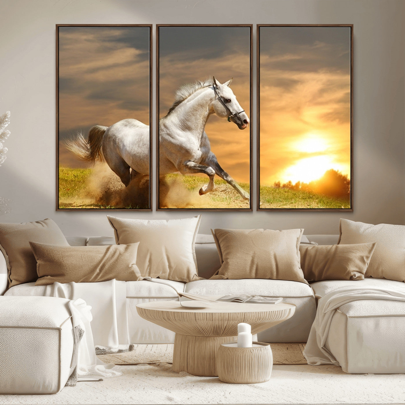 MGV-FC-48X32-3P - Large Wall Art Galloping White Horse at Sunset Canvas Print