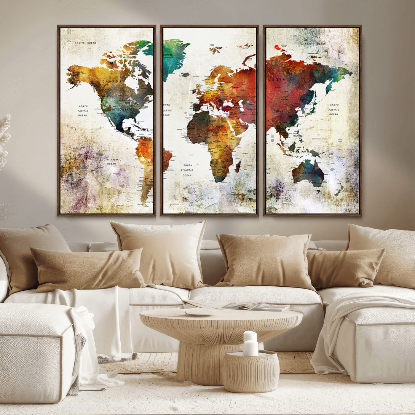 -Push Pin World Map Canvas Print – Framed Wall Art for Couples to Track Their Travels – Anniversary