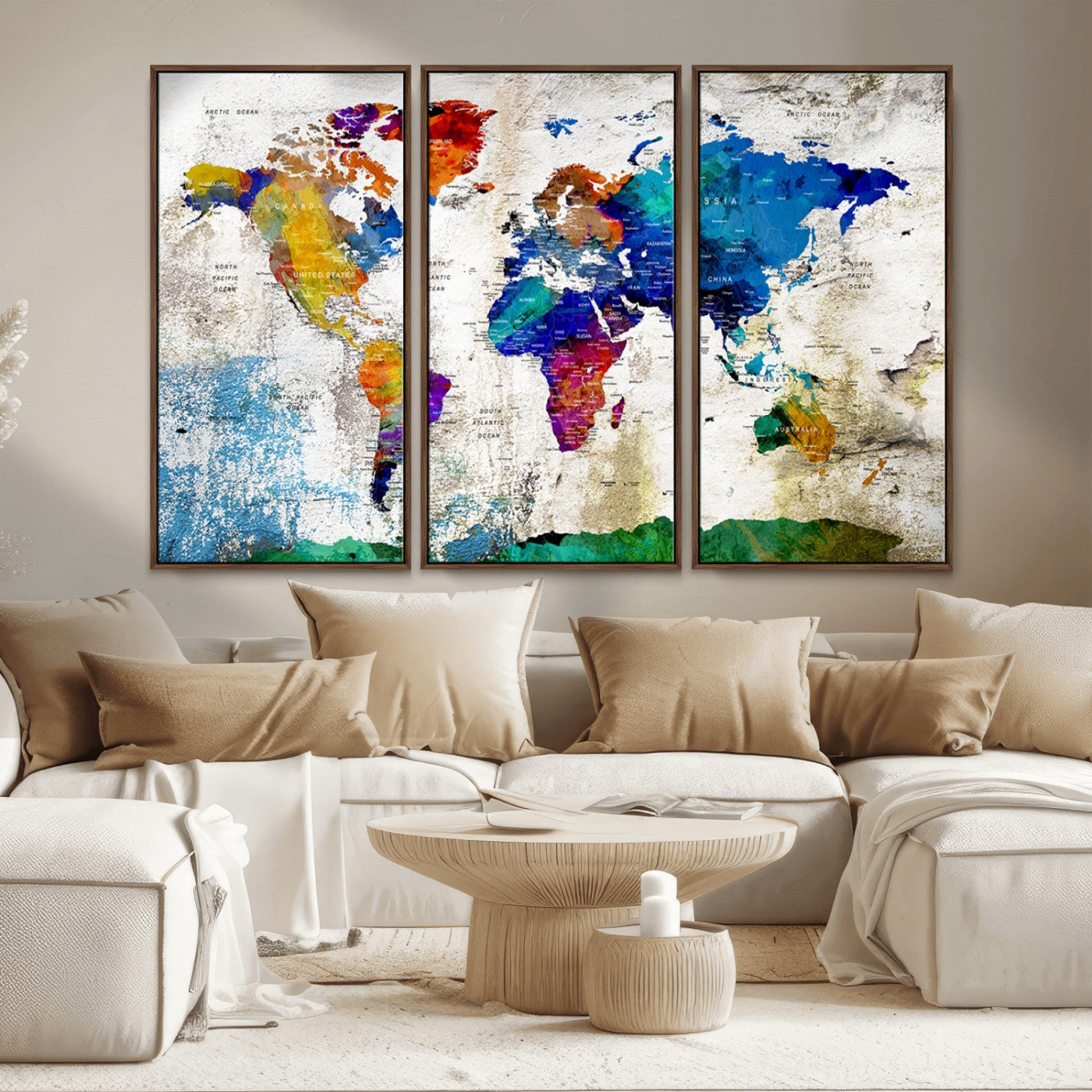 MGV-FC-48X32-3P - Push Pin World Map Canvas Print – Framed Wall Art for Couples to Track Their Travels – Anniversary