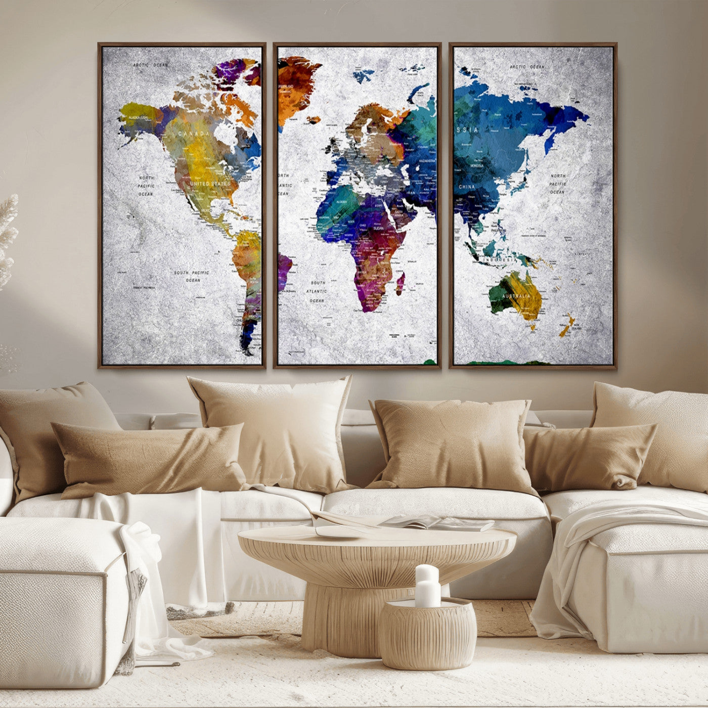 MGV-FC-48X32-3P - Push Pin World Map Canvas Print – Framed Wall Art for Couples to Track Their Travels – Anniversary