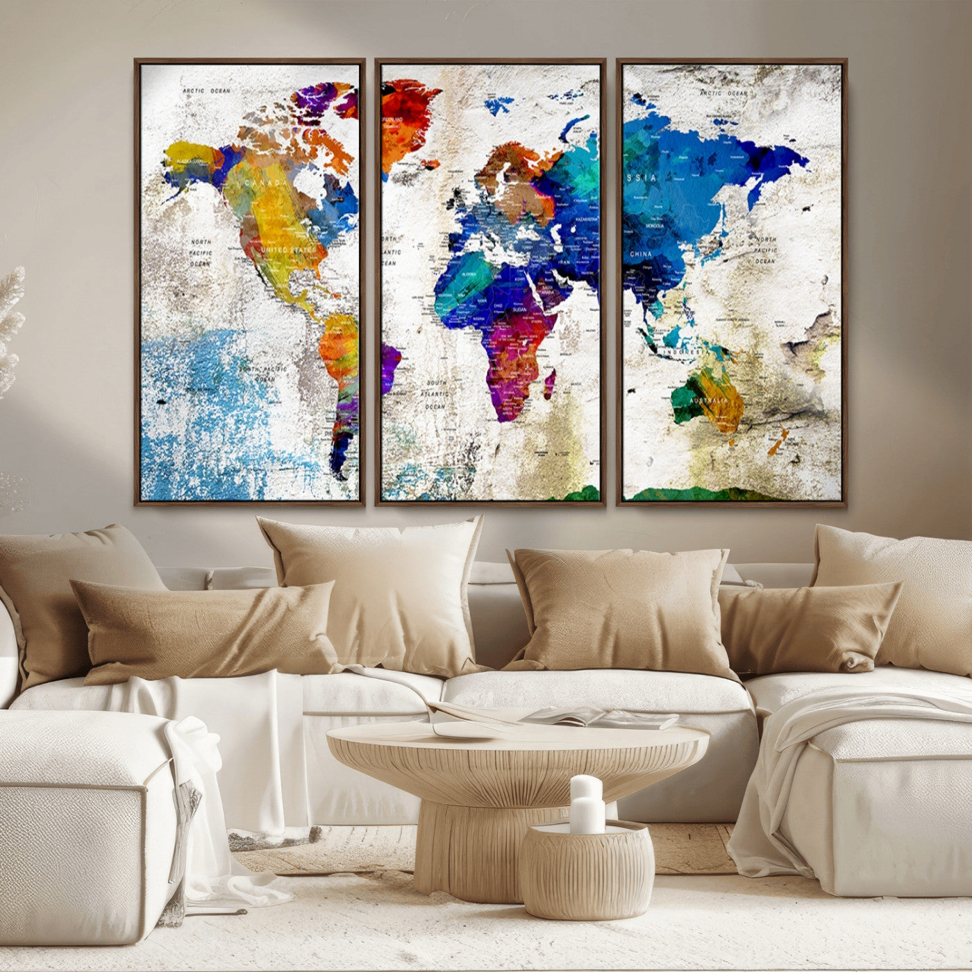 MGV-FC-48X32-3P - Push Pin World Map Canvas Print – Framed Wall Art for Couples to Track Their Travels – Anniversary