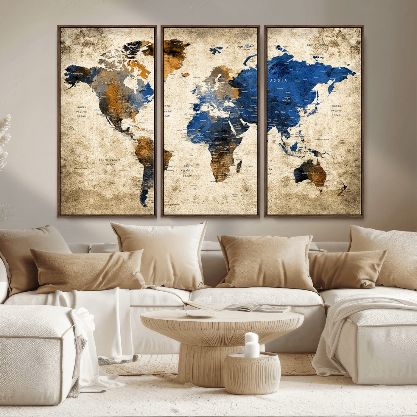 MGV-FC-48X32-3P - Push Pin World Map Canvas Print – Framed Wall Art for Couples to Track Their Travels – Anniversary